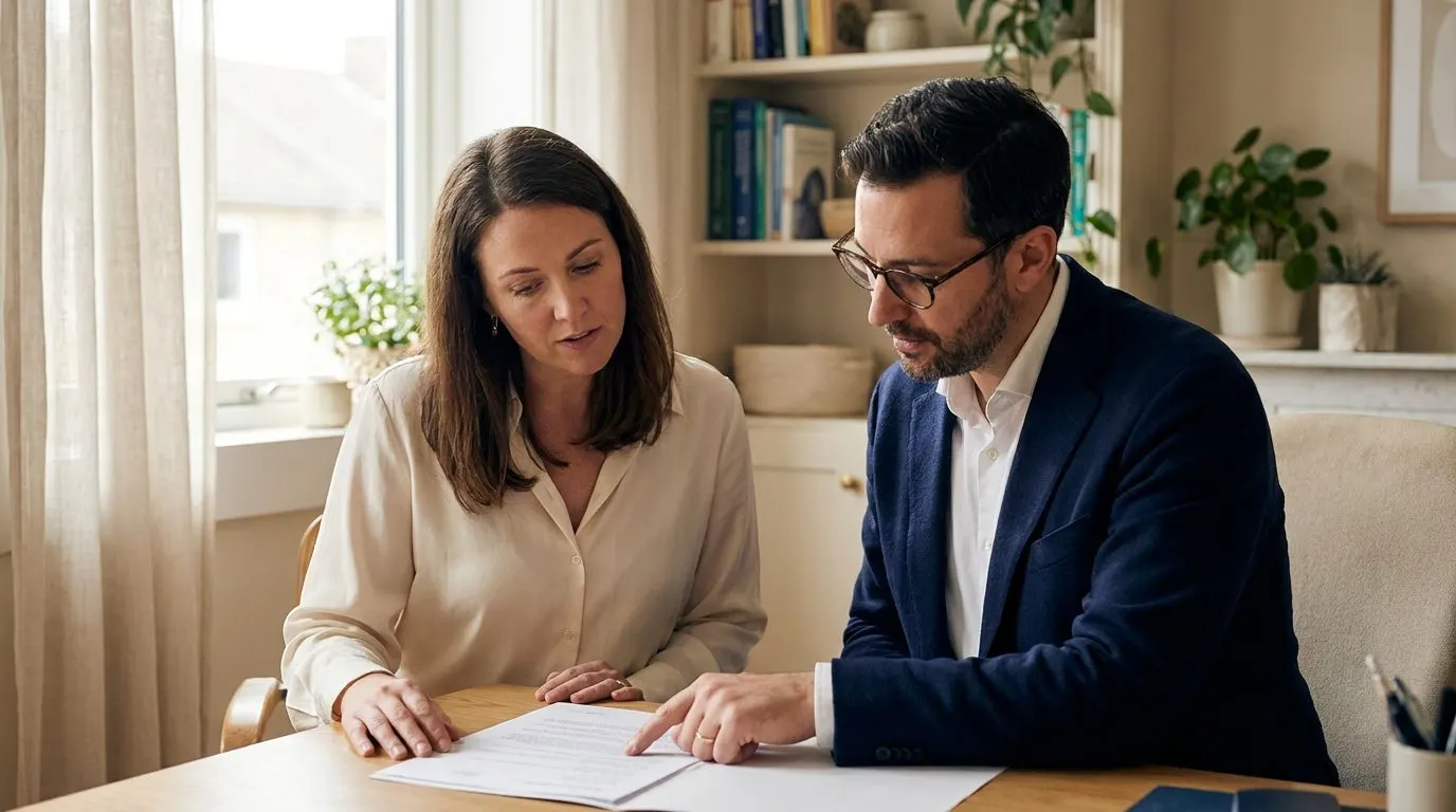 Editorial photo of a woman reviewing lab results with her physician in a bright consultation room