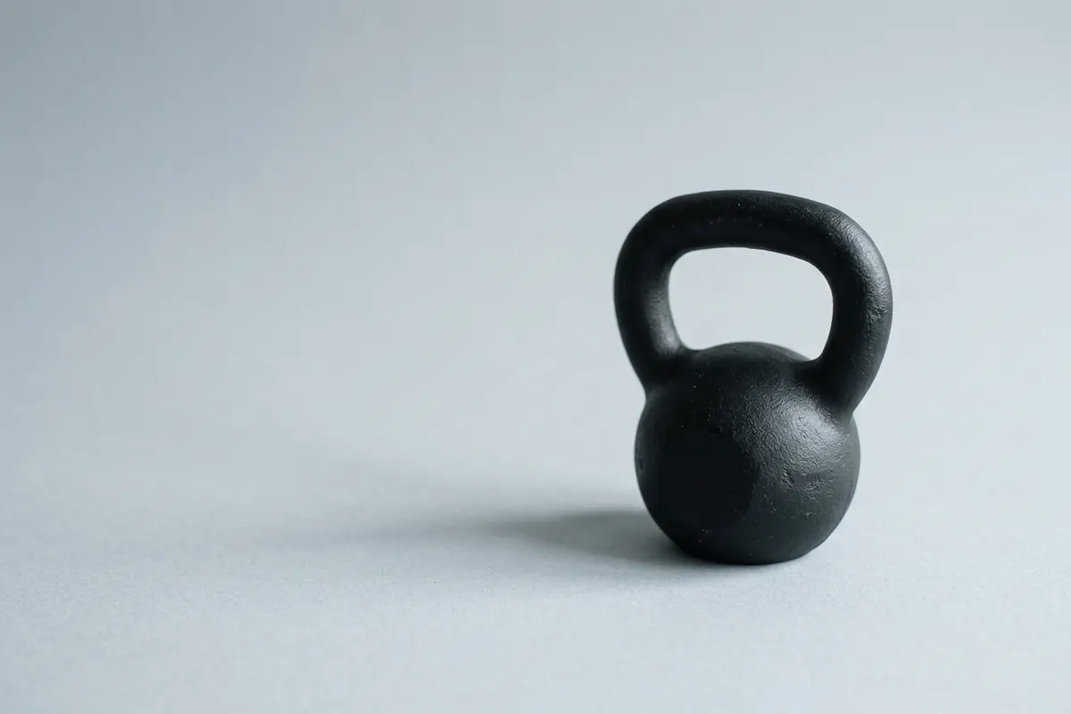 A black cast-iron kettlebell
